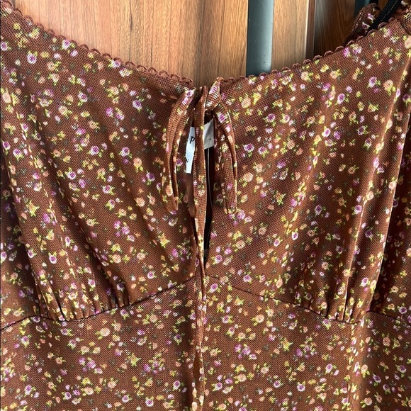 NWT Stitch Pine Floral Midi Dress Medium Brown Milkmaid Peasant Stretch Prairie - Picture 9 of 14